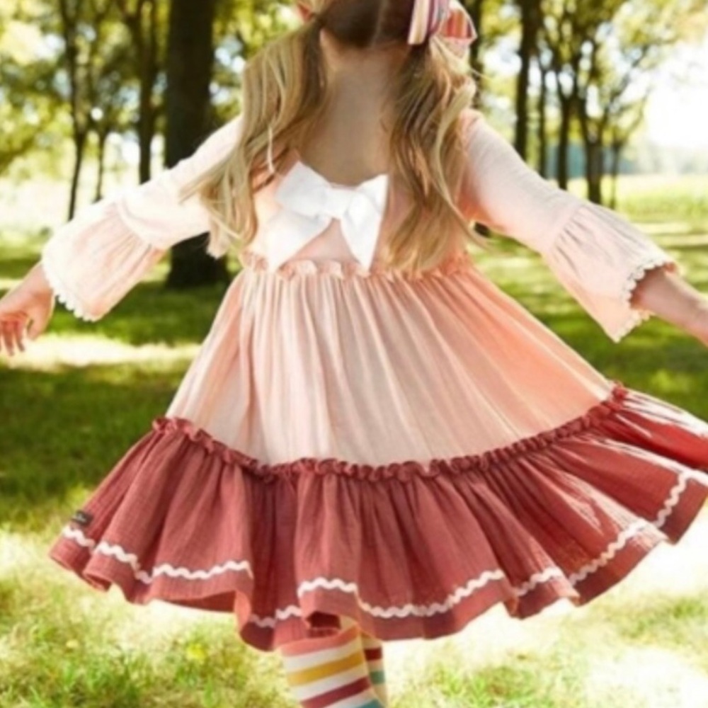 Matilda Jane Tiered Ruffle Forever and Ever Dress 3/4 Bell Sleeve